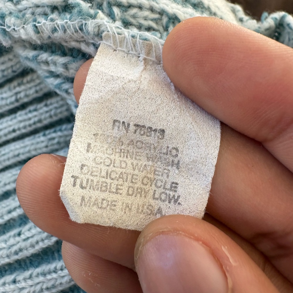 Made in USA Vintage 60s Acrylic Knit Ribbed Textured Sweater Teal White Medium - Picture 3 of 9